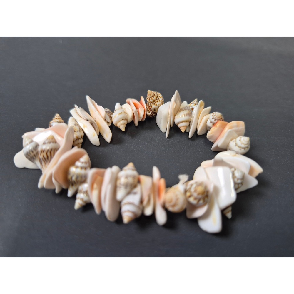 Natural Puka Shell Stretch Bracelet Coastal Boho Beach Jewelry White‎ Tan Peach